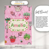 Cute Kawaii Garden Tools Flowers Bees Soft Pink Background Seamless  Personalised Custom Name Super Soft Fleece Blanket Bed Sofa Throw