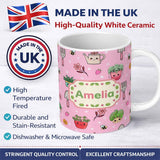 Personalized Custom Name Cute Kawaii Garden Tools Flowers Bees Soft Pink Background Seamless 11oz Ceramic Coffee Tea Mug White Large Handle