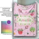 Cute Kawaii Garden Tools Flowers Bees Soft Pink Background Seamless  Personalised Custom Name Super Soft Fleece Blanket Bed Sofa Throw