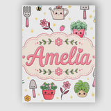 Personalised Name Cute Kawaii Garden Tools Custom  Unique Gift Idea Elegant Feature Canvas Wall Art Print Decor Picture Ready to Hang