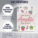 Personalised Name Cute Kawaii Garden Tools Custom  Unique Gift Idea Elegant Feature Canvas Wall Art Print Decor Picture Ready to Hang