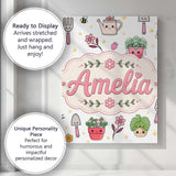 Personalised Name Cute Kawaii Garden Tools Custom  Unique Gift Idea Elegant Feature Canvas Wall Art Print Decor Picture Ready to Hang