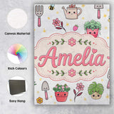Personalised Name Cute Kawaii Garden Tools Custom  Unique Gift Idea Elegant Feature Canvas Wall Art Print Decor Picture Ready to Hang