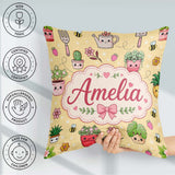 Custom Name Cute Kawaii Garden Tools Plants Bees Yellow Seamless Square Filled Cushion Throw Pillow Sofa Bed Home Decor Zip Washable UK Made