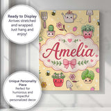 Personalised Name Cute Kawaii Garden Tools Custom  Unique Gift Idea Elegant Feature Canvas Wall Art Print Decor Picture Ready to Hang