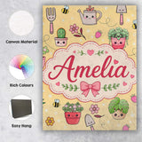 Personalised Name Cute Kawaii Garden Tools Custom  Unique Gift Idea Elegant Feature Canvas Wall Art Print Decor Picture Ready to Hang