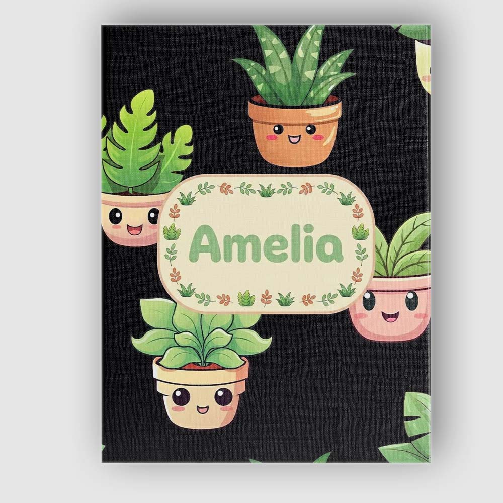 Personalised Name Cute Kawaii Indoor Plants Custom  Bespoke Interior Contemporary Canvas Wall Art Print Decor Picture Ready to Hang