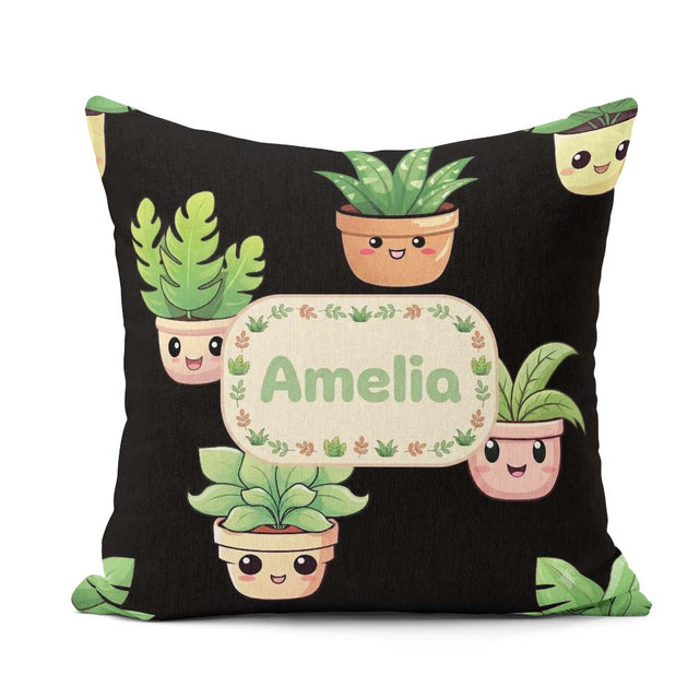 Custom Name Kawaii Indoor Black Background Seamless Pattern Name Square Filled Cushion Throw Pillow Sofa Bed Home Decor Zip Washable UK Made