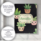 Personalised Name Cute Kawaii Indoor Plants Custom  Bespoke Interior Contemporary Canvas Wall Art Print Decor Picture Ready to Hang