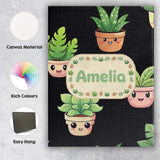 Personalised Name Cute Kawaii Indoor Plants Custom  Bespoke Interior Contemporary Canvas Wall Art Print Decor Picture Ready to Hang