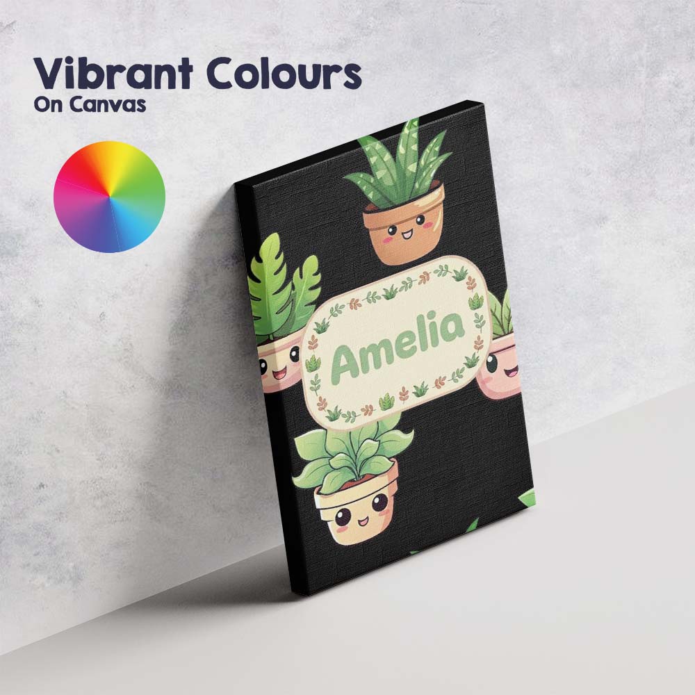Personalised Name Cute Kawaii Indoor Plants Custom  Bespoke Interior Contemporary Canvas Wall Art Print Decor Picture Ready to Hang