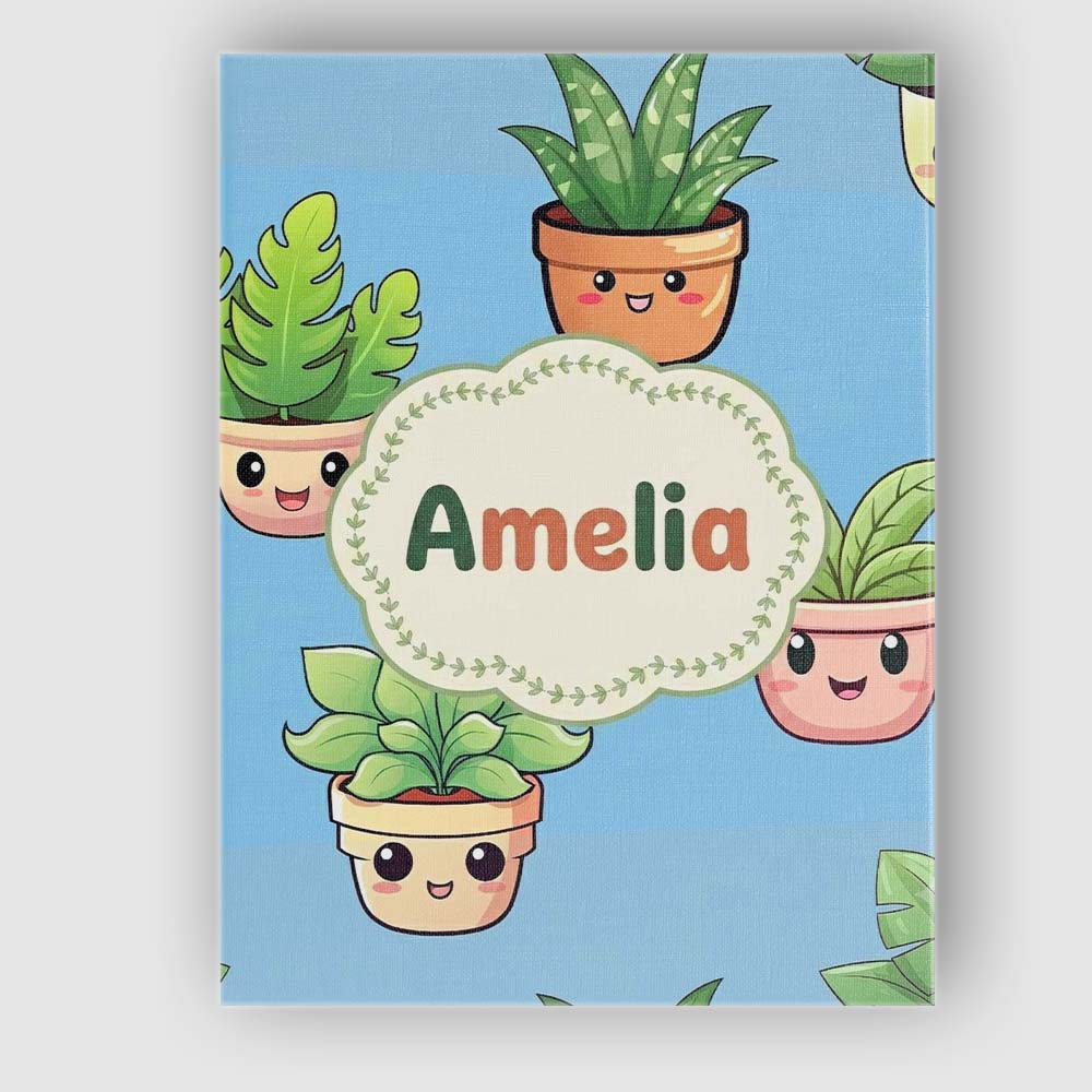 Personalised Name Cute Kawaii Indoor Plants Custom  Bespoke Interior Contemporary Canvas Wall Art Print Decor Picture Ready to Hang