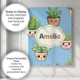 Personalised Name Cute Kawaii Indoor Plants Custom  Bespoke Interior Contemporary Canvas Wall Art Print Decor Picture Ready to Hang
