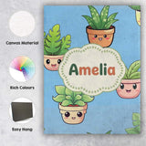 Personalised Name Cute Kawaii Indoor Plants Custom  Bespoke Interior Contemporary Canvas Wall Art Print Decor Picture Ready to Hang