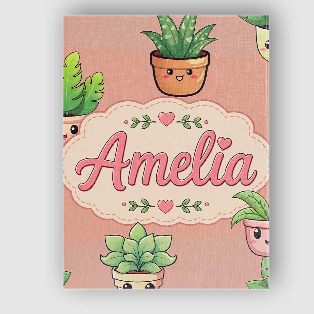 Personalised Name Cute Kawaii Indoor Plants Custom  Bespoke Interior Contemporary Canvas Wall Art Print Decor Picture Ready to Hang