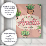 Personalised Name Cute Kawaii Indoor Plants Custom  Bespoke Interior Contemporary Canvas Wall Art Print Decor Picture Ready to Hang