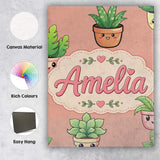 Personalised Name Cute Kawaii Indoor Plants Custom  Bespoke Interior Contemporary Canvas Wall Art Print Decor Picture Ready to Hang