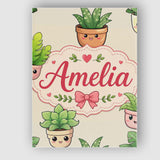Personalised Name Cute Kawaii Indoor Plants Custom  Bespoke Interior Contemporary Canvas Wall Art Print Decor Picture Ready to Hang