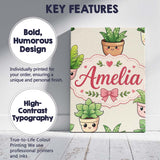 Personalised Name Cute Kawaii Indoor Plants Custom  Bespoke Interior Contemporary Canvas Wall Art Print Decor Picture Ready to Hang