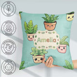 Custom Name Cute Kawaii Indoor Plants Mint Seamless Pattern Name Square Filled Cushion Throw Pillow Sofa Bed Home Decor Zip Washable UK Made