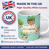 Personalized Custom Name Cute Kawaii Indoor Plants Mint Background Seamless Pattern Name 11oz Ceramic Coffee Tea Mug White Large Handle