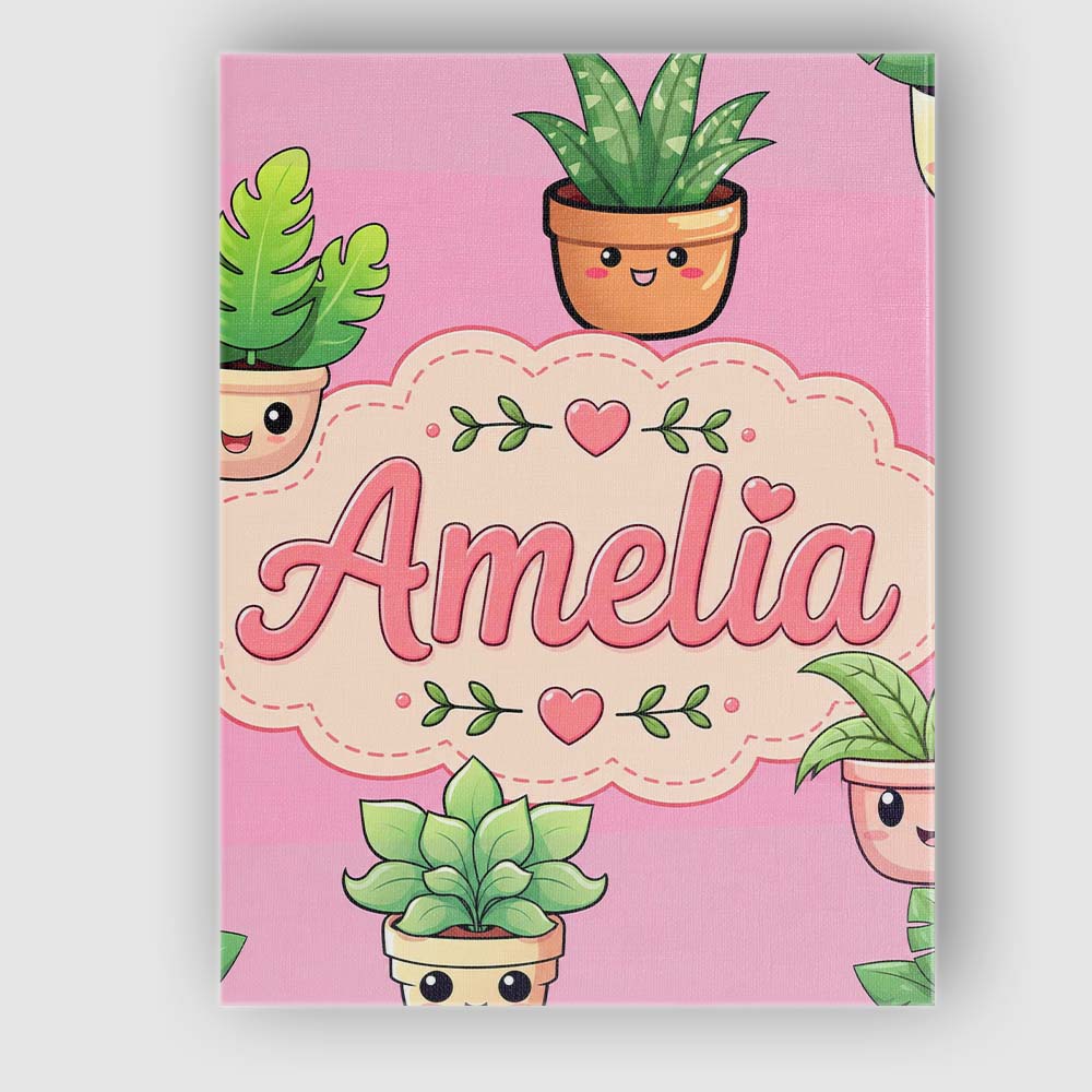 Personalised Name Cute Kawaii Indoor Plants Custom  Bespoke Interior Contemporary Canvas Wall Art Print Decor Picture Ready to Hang