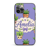 Cute Kawaii Indoor Plants Purple Printed Design Custom Name Protective Phone Case Mobile Cover Durable Everyday Smartphone Shock Resistant