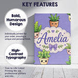 Personalised Name Cute Kawaii Indoor Plants Custom  Bespoke Interior Contemporary Canvas Wall Art Print Decor Picture Ready to Hang