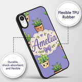 Cute Kawaii Indoor Plants Purple Printed Design Custom Name Protective Phone Case Mobile Cover Durable Everyday Smartphone Shock Resistant