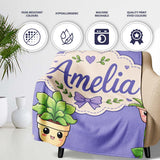 Cute Kawaii Indoor Plants Purple Background Seamless Pattern Name  Personalised Custom Name Super Soft Fleece Blanket Bed Sofa Throw