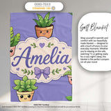 Cute Kawaii Indoor Plants Purple Background Seamless Pattern Name  Personalised Custom Name Super Soft Fleece Blanket Bed Sofa Throw