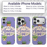 Cute Kawaii Indoor Plants Purple Printed Design Custom Name Protective Phone Case Mobile Cover Durable Everyday Smartphone Shock Resistant