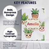 Personalised Name Cute Kawaii Indoor Plants Custom  Bespoke Interior Contemporary Canvas Wall Art Print Decor Picture Ready to Hang