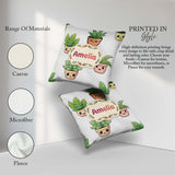 Custom Name Cute Kawaii Indoor Plants Grey Seamless Pattern Name Square Filled Cushion Throw Pillow Sofa Bed Home Decor Zip Washable UK Made