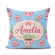 Custom Name Cute Kawaii Floral Plants Blue Seamless Pattern Name Square Filled Cushion Throw Pillow Sofa Bed Home Decor Zip Washable UK Made