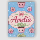 Personalised Name Cute Kawaii Floral Plants Custom  Bespoke Interior Contemporary Canvas Wall Art Print Decor Picture Ready to Hang