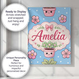 Personalised Name Cute Kawaii Floral Plants Custom  Bespoke Interior Contemporary Canvas Wall Art Print Decor Picture Ready to Hang