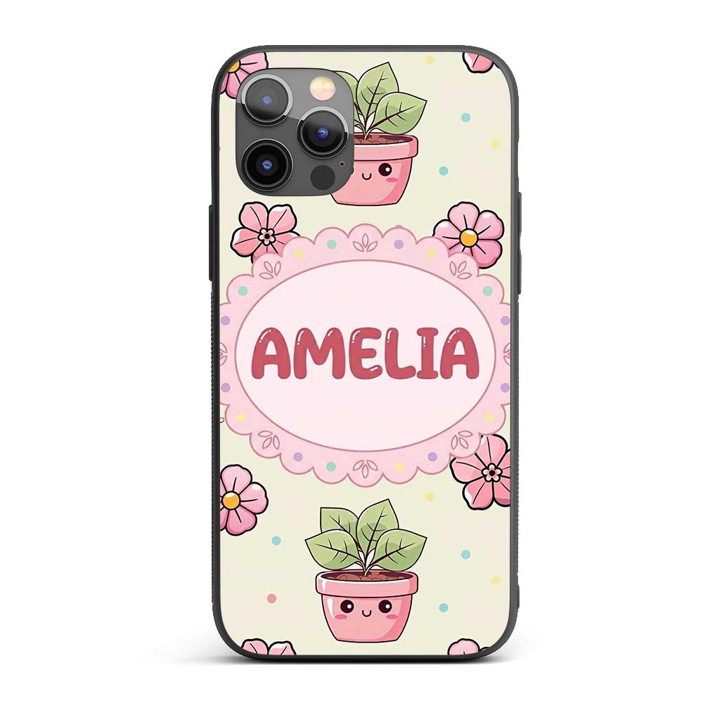 Cute Kawaii Floral Plants Cream Printed Design Custom Name Protective Phone Case Mobile Cover Durable Everyday Smartphone Shock Resistant