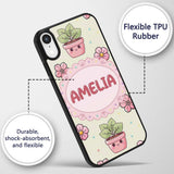 Cute Kawaii Floral Plants Cream Printed Design Custom Name Protective Phone Case Mobile Cover Durable Everyday Smartphone Shock Resistant