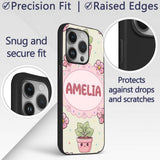 Cute Kawaii Floral Plants Cream Printed Design Custom Name Protective Phone Case Mobile Cover Durable Everyday Smartphone Shock Resistant