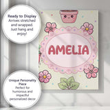Personalised Name Cute Kawaii Floral Plants Custom  Bespoke Interior Contemporary Canvas Wall Art Print Decor Picture Ready to Hang