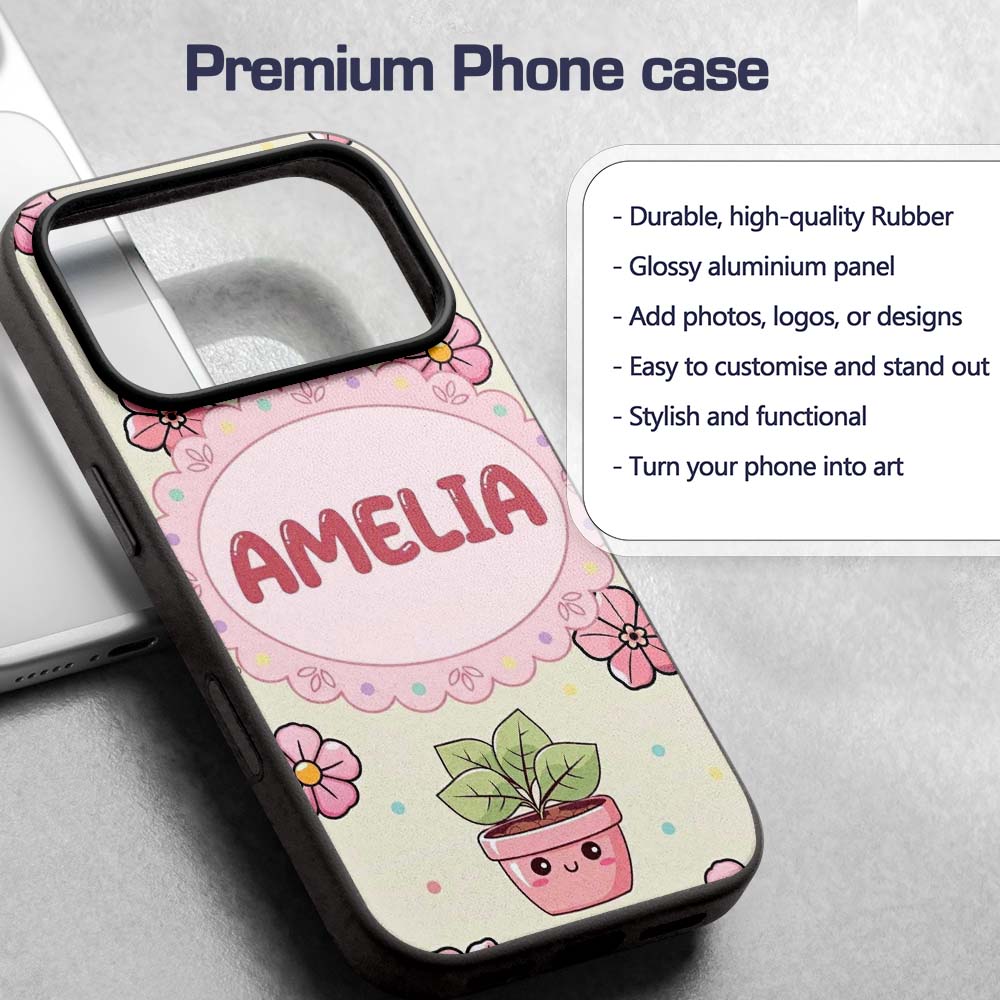 Cute Kawaii Floral Plants Cream Printed Design Custom Name Protective Phone Case Mobile Cover Durable Everyday Smartphone Shock Resistant