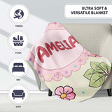 Cute Kawaii Floral Plants Cream Background Seamless Pattern Name  Personalised Custom Name Super Soft Fleece Blanket Bed Sofa Throw