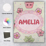 Personalised Name Cute Kawaii Floral Plants Custom  Bespoke Interior Contemporary Canvas Wall Art Print Decor Picture Ready to Hang