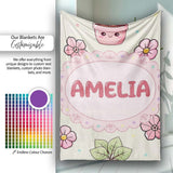 Cute Kawaii Floral Plants Cream Background Seamless Pattern Name  Personalised Custom Name Super Soft Fleece Blanket Bed Sofa Throw