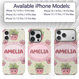 Cute Kawaii Floral Plants Cream Printed Design Custom Name Protective Phone Case Mobile Cover Durable Everyday Smartphone Shock Resistant