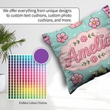 Custom Name Cute Kawaii Floral Plants Mint Seamless Pattern Name Square Filled Cushion Throw Pillow Sofa Bed Home Decor Zip Washable UK Made