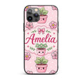 Cute Kawaii Floral Plants Pink Printed Design Custom Name Protective Phone Case Mobile Cover Durable Everyday Smartphone Shock Resistant