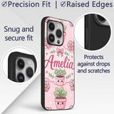 Cute Kawaii Floral Plants Pink Printed Design Custom Name Protective Phone Case Mobile Cover Durable Everyday Smartphone Shock Resistant