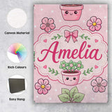 Personalised Name Cute Kawaii Floral Plants Custom  Bespoke Interior Contemporary Canvas Wall Art Print Decor Picture Ready to Hang